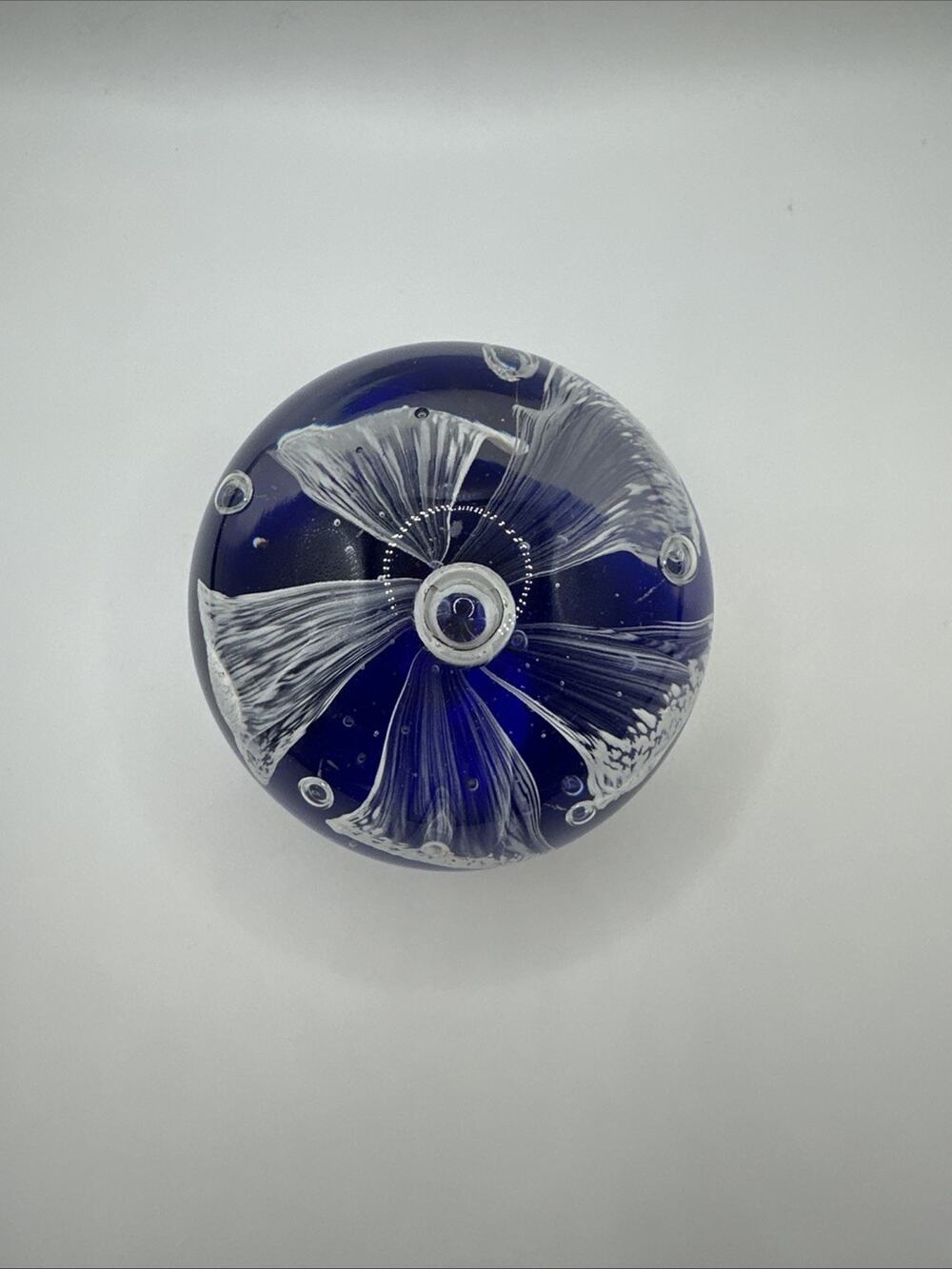 Paper Weight Cobalt Blue Vintage Handblown Flower